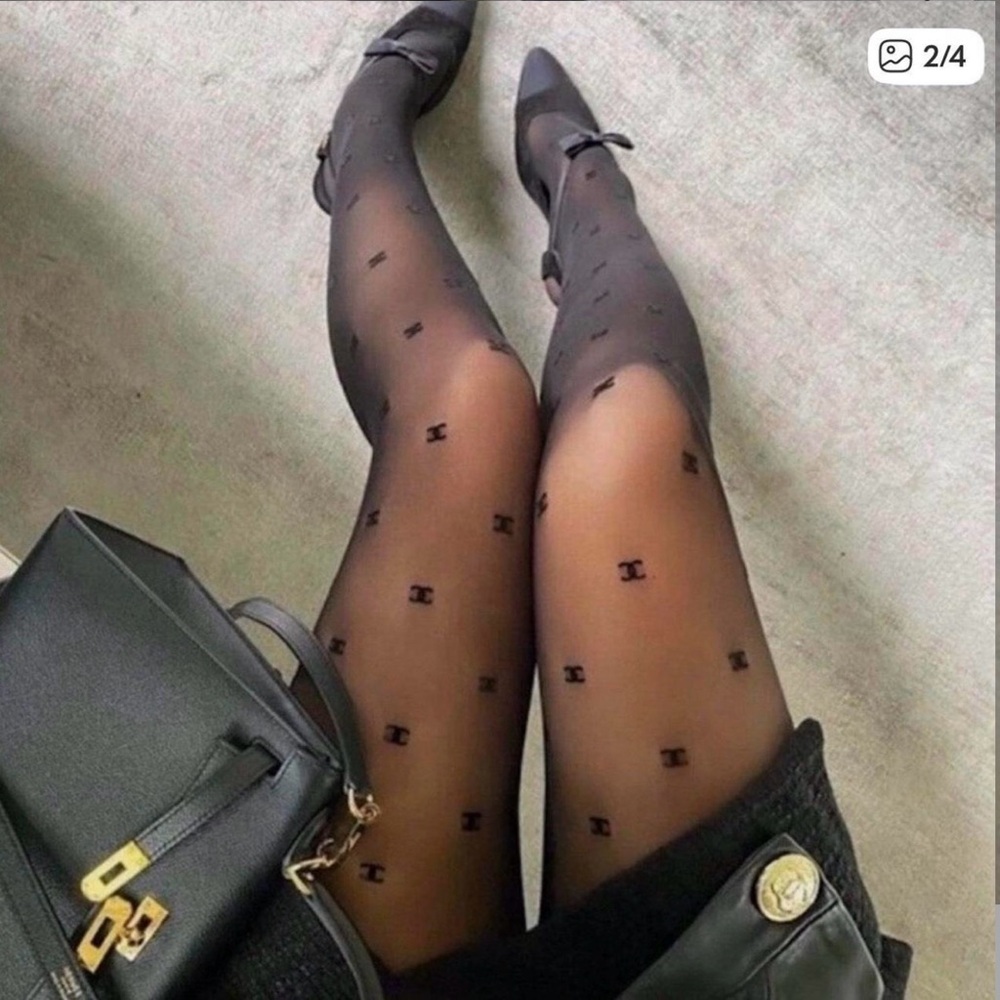 Black CC luxury logo print tights